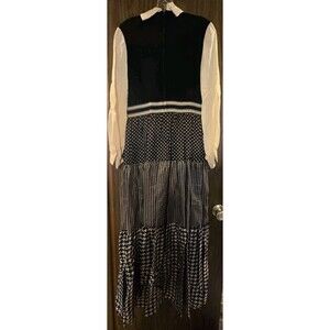 Gene Stanley Vintage 90s Geometric Patch Prairie Party Prom Dress Black White XS
